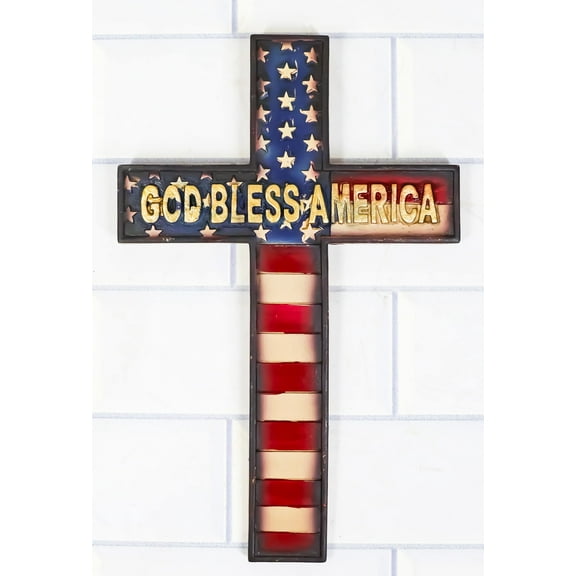 Western Patriotic USA Flag Old Faithful God Bless America Memorial Wall Cross