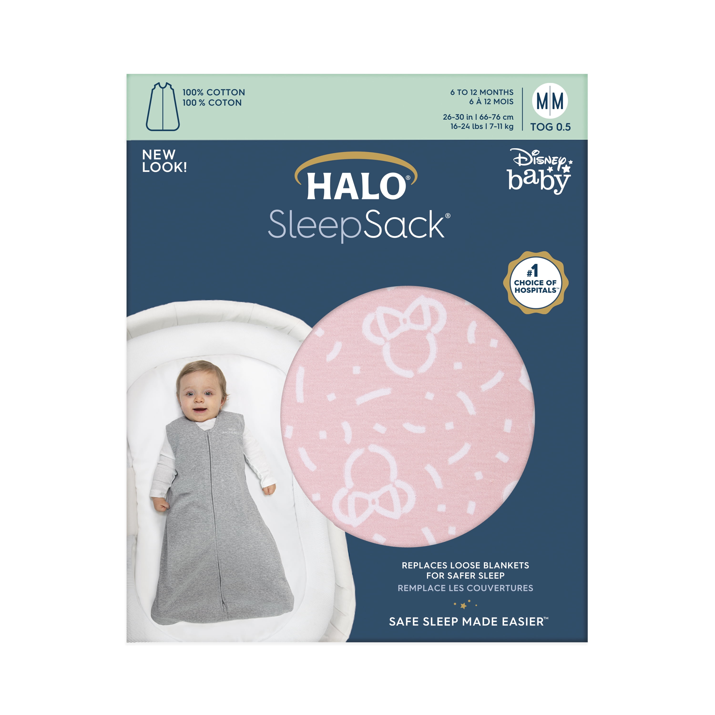 HALO® Sleepsack® x Disney Baby Wearable Blanket, 100% Cotton, Confetti Minnie Pink, Toddler Girls, Large, 12-18 Months