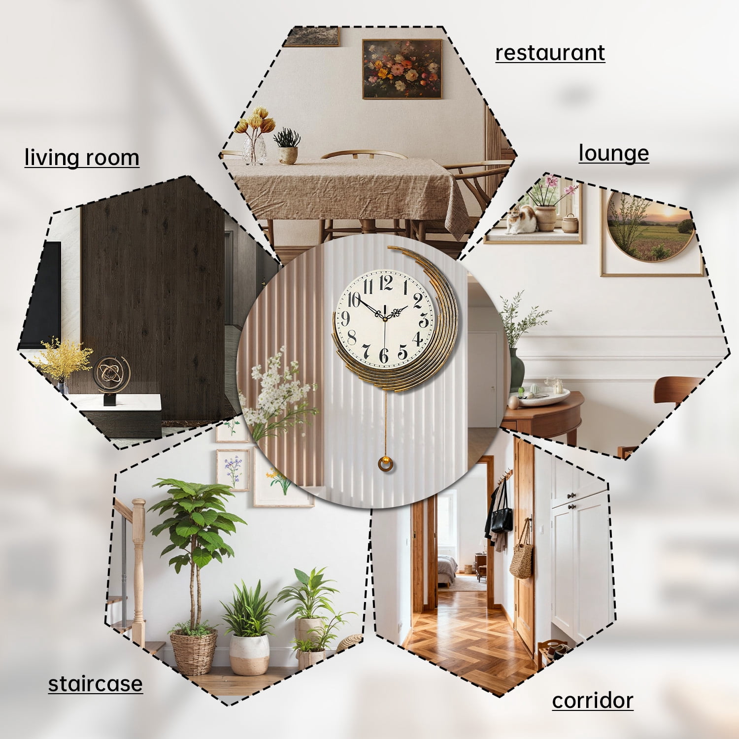 Crescent-Shaped Vintage Distressed Luxury Wall Clock – Retro Pendulum Decorative Clock