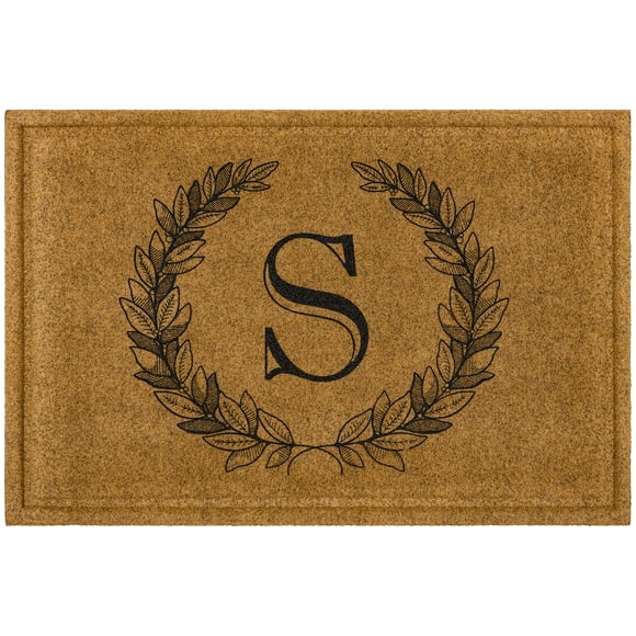 Mohawk Home Entryway Door Mat Laurel Monogram Letter S 1'6" x 2'6" Faux Coir Doormat All Weather Outdoor Non Slip Recycled Rubber