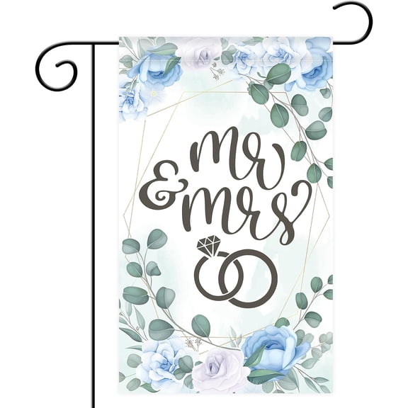Double Sided Mr and Mrs Wedding Garden Flag Just Married Outdoor Yard Banner 12 x 18 Inch
