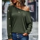 thumbnail image 2 of Jersey Fuera Del Hombro Manga De Murciélago Color Sólido Cómodo Suelto Casual Mujer Top OD Verde S, 2 of 5