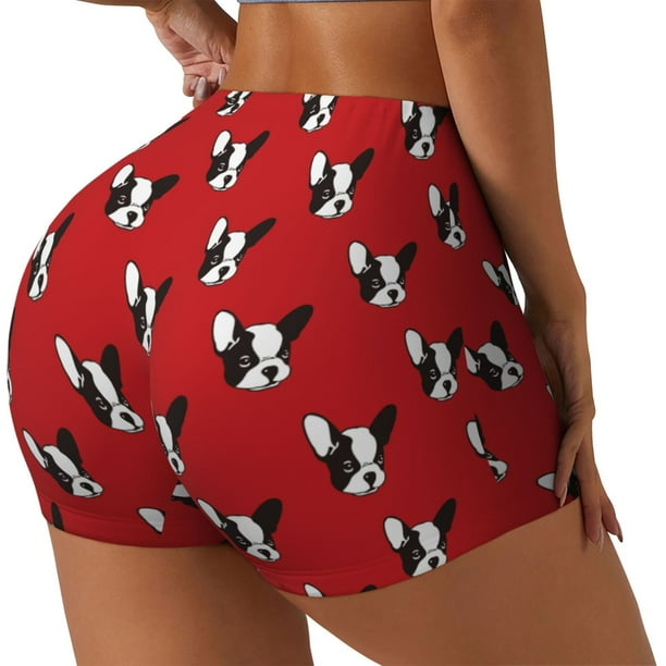 Fotbe Bulldog Red Shorts Sin Costuras – Shorts Deportivos de Cintura Alta para Mujer, Elásticos para Gimnasio, Yoga, Running o Ciclismo-XX-Large