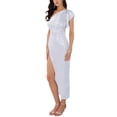 thumbnail image 4 of Vestido Maxi de Cóctel L Blanco con Un Hombro, Brillante, Metálico, Nudo en la Cintura y Abertura, 4 of 6