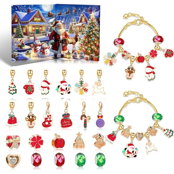 SANMADROLA Christmas Advent Calendar Bracelets 2025 for Girls 24 Days Xmas Countdown Calendar DIY Jewelry Making Kit Gift 22 Charm Beads 2 Bracelets for Kids Teens Women