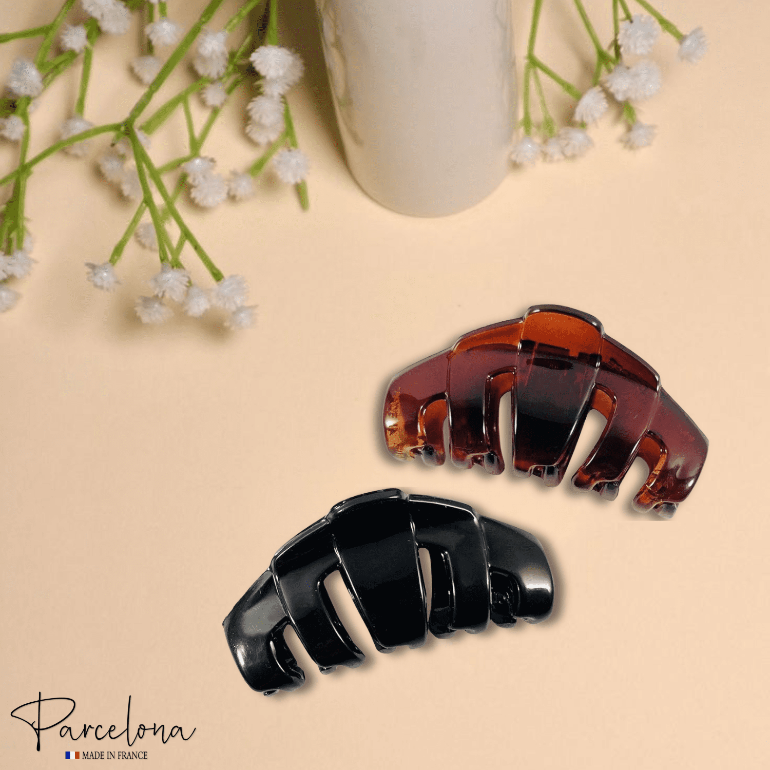 Parcelona French Tubular Small Tortoise Shell Black Jaw Hair Claw Clips