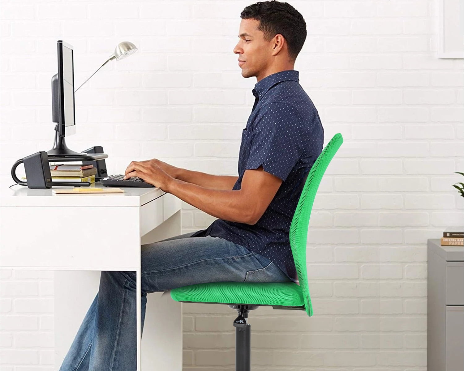 NiamVelo Executive Office Chair Armless Computer Chairs Adjustable Desk Chair with Lumbar Support for Teens Adults, Green