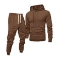 thumbnail image 2 of Mens Slim Fit Sweatsuit 2 Piece Outfit Long Sleeve Drawstring Pullover Hooded Top Cuffed Jogger Pants 2026 Sports Tracksuit Coffee L, 2 of 6