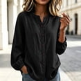 thumbnail image 6 of ClodeEU Women's Linen Blend Crewneck Long Sleeve Button Down Shirt with Cinched Cuffs ,Casual Loose Fit Blouse Black,Women's Plus M, 6 of 6