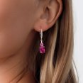 thumbnail image 3 of Gem Stone King 925 Sterling Silver Red Created Ruby and Pink Moissanite Dangle Earrings for Women with Lab Grown Diamond (4.49 Cttw, Oval 9X7MM), 3 of 3