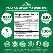 Zazzee D-Mannose 1000 mg – Supports Urinary Tract Health – 100% Pure – 180 Capsules