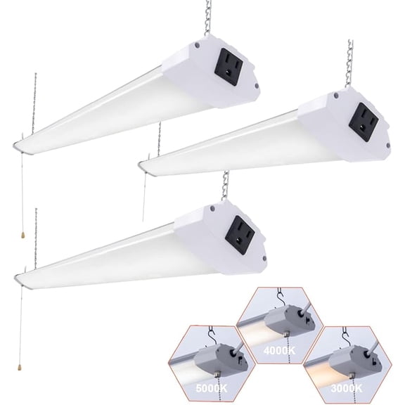 Pack  Shop Light  Linkable Utility Integrated Ceiling Lighting Fixture, 3 CCT Selectable Hanging&Ceiling Mount with Pull Chain LED Workbench Light for Workshop,Garage
