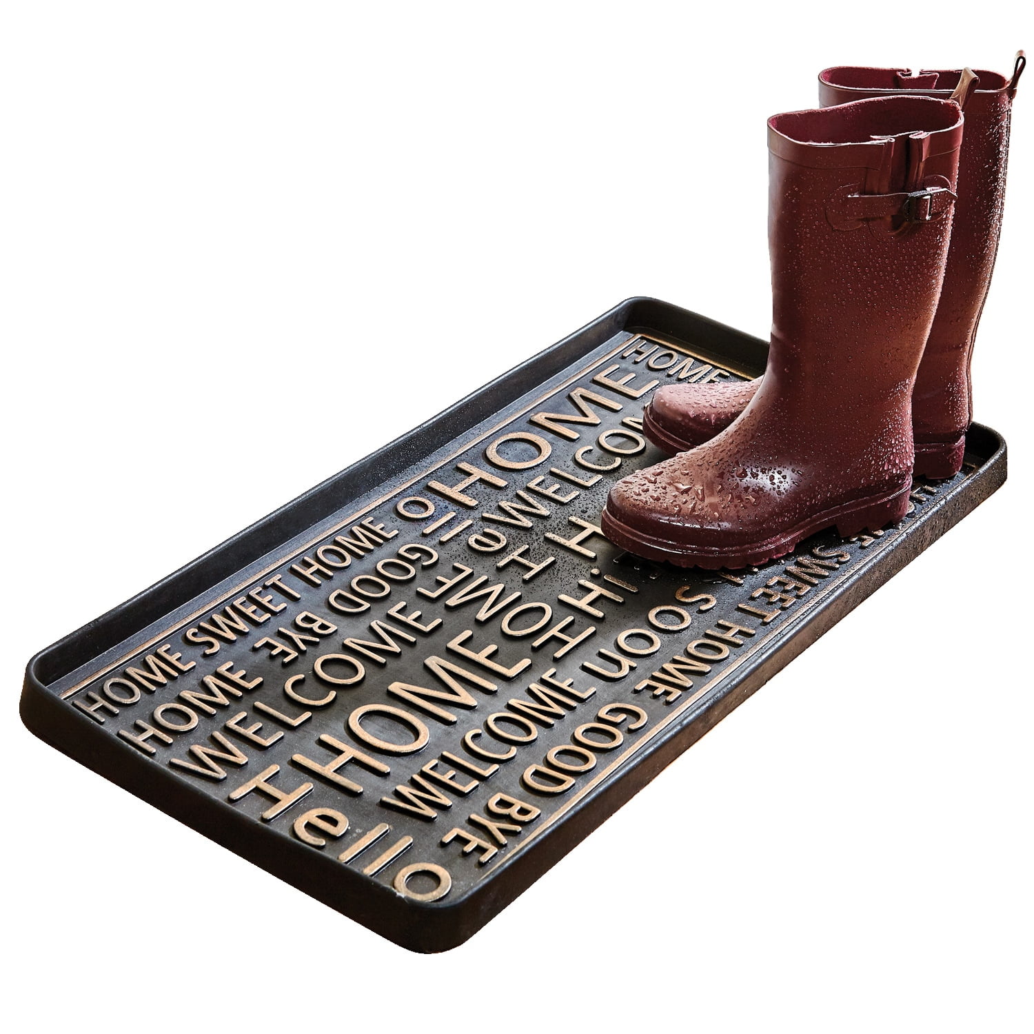 ART & ARTIFACT Rubber Boot Tray Wet Shoe Tray for Entryway Indoor Outdoor  Snow Boot Mat Extra Large Shoe Tray 32 x 16, Black, Footprints & Paws