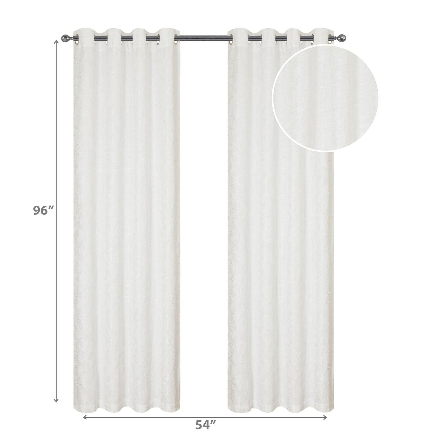 IH Casa Decor Jacquard Panel W 8 Grom Leaves White 96" - Set of 2