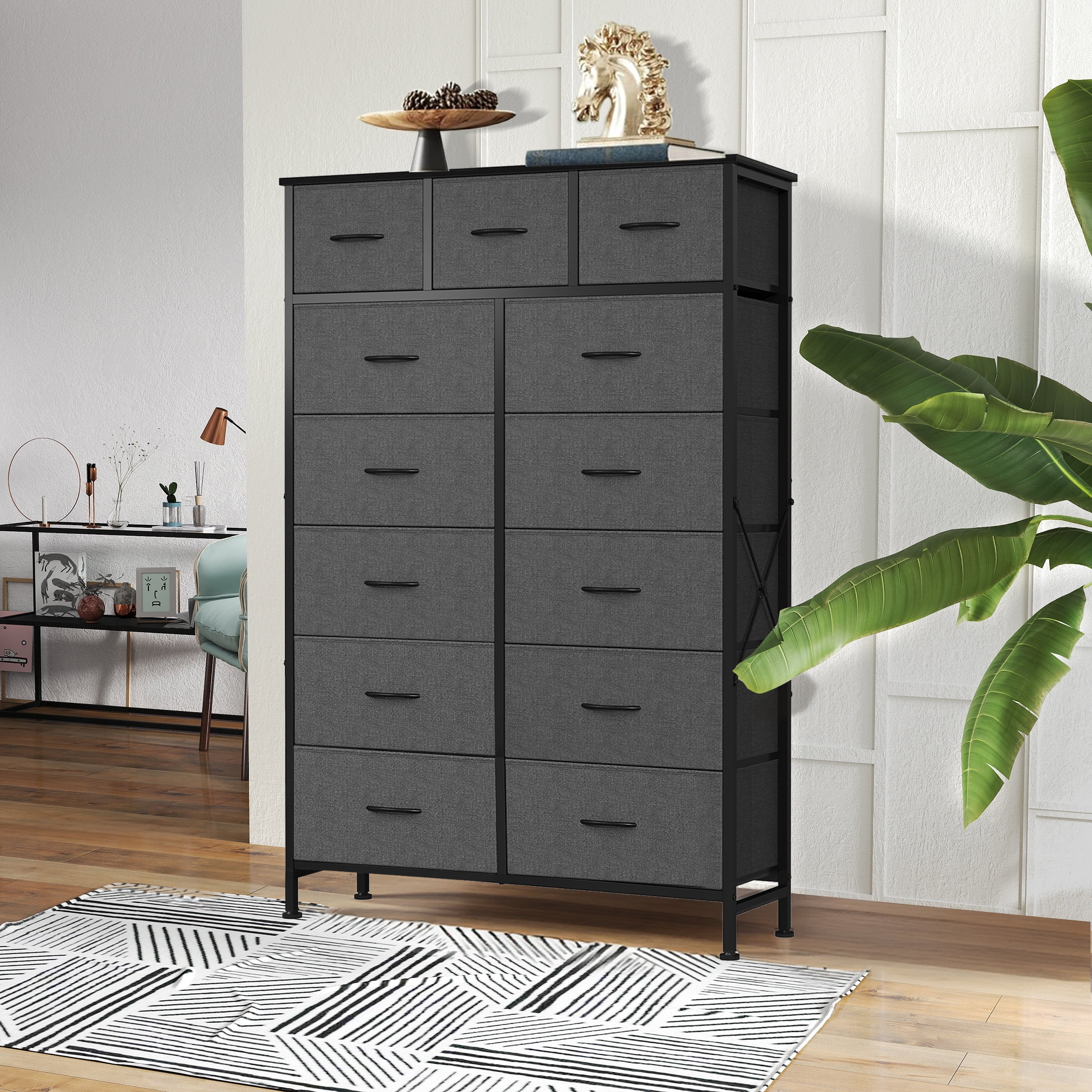 edx 13-Drawer Fabric Dresser, Sturdy Steel Frame Storage Cabinet for Bedroom Closet Clothes, Gray
