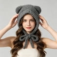 thumbnail image 4 of qolati Women Plush Bear Hat Warm Ear Protection Fall Winter Thickened Fuzzy Hat Earflap Beanie Warm Tropper Windproof Hooded Hat Headwear, 4 of 7