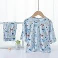 thumbnail image 4 of Kids Cotton Pajamas Set Girls Boys Pjs 3/4 Sleeve Pullover Pants Cute Soft 2 Piece Loungewear Sleepwear Blue, 7 Years, 4 of 4