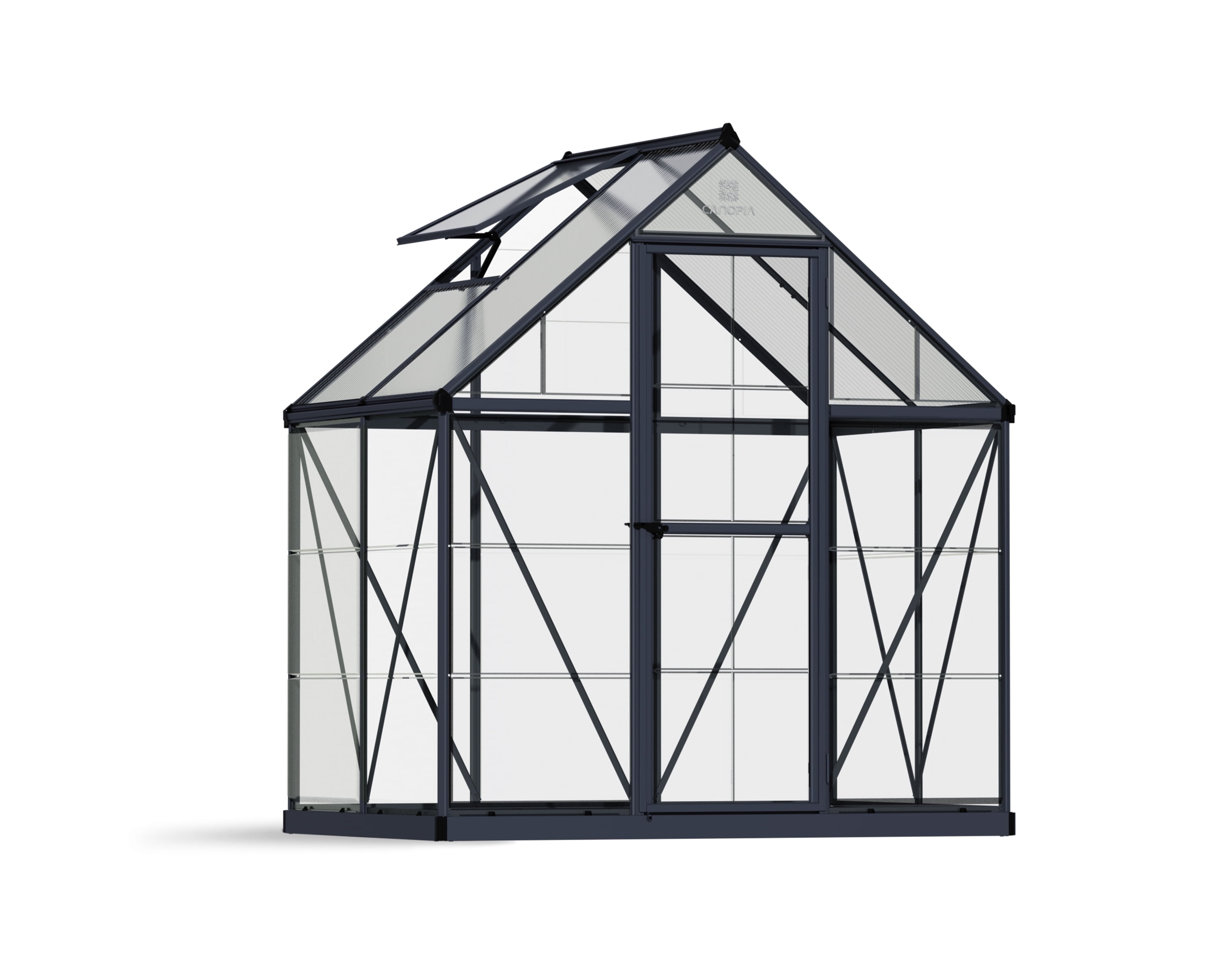 Palram - Canopia Hybrid 6' x 4' Polycarbonate/Aluminum Walk-In Greenhouse – Gray - with Roof Vent