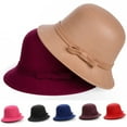 thumbnail image 1 of Travelwant Womens Warm Wool Cloche Hat Solid Winter Bucket Hat Cloche Round Hat for Women Fedora Bucket Vintage Hat Womens Retro Wool Cloche Church Wedding Hat, 1 of 2