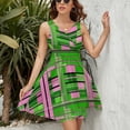thumbnail image 3 of Plaid Pink & Green Dress Summer Street Style Dresses Female Sleeveless Printed Sundress, 3 of 7