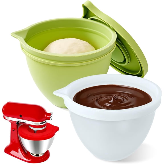 Silicone Liners Compatible with KitchenAid 4.5-5 Quart Tilt-Head mixer Bowl,2 Liners with Lids（White＋Green）