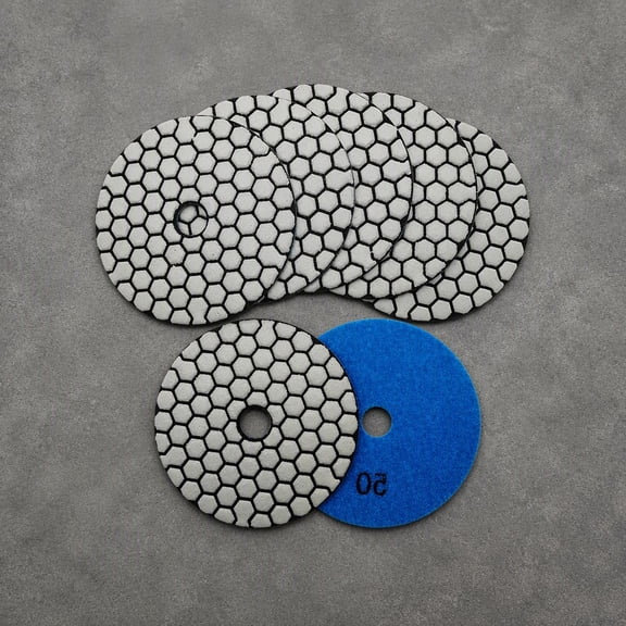 7 4 Inch Dry Polishing Pads Grit 50, Sanding Grinding Pads for Granite Countertop Polishing, 100mm Hook and Backing