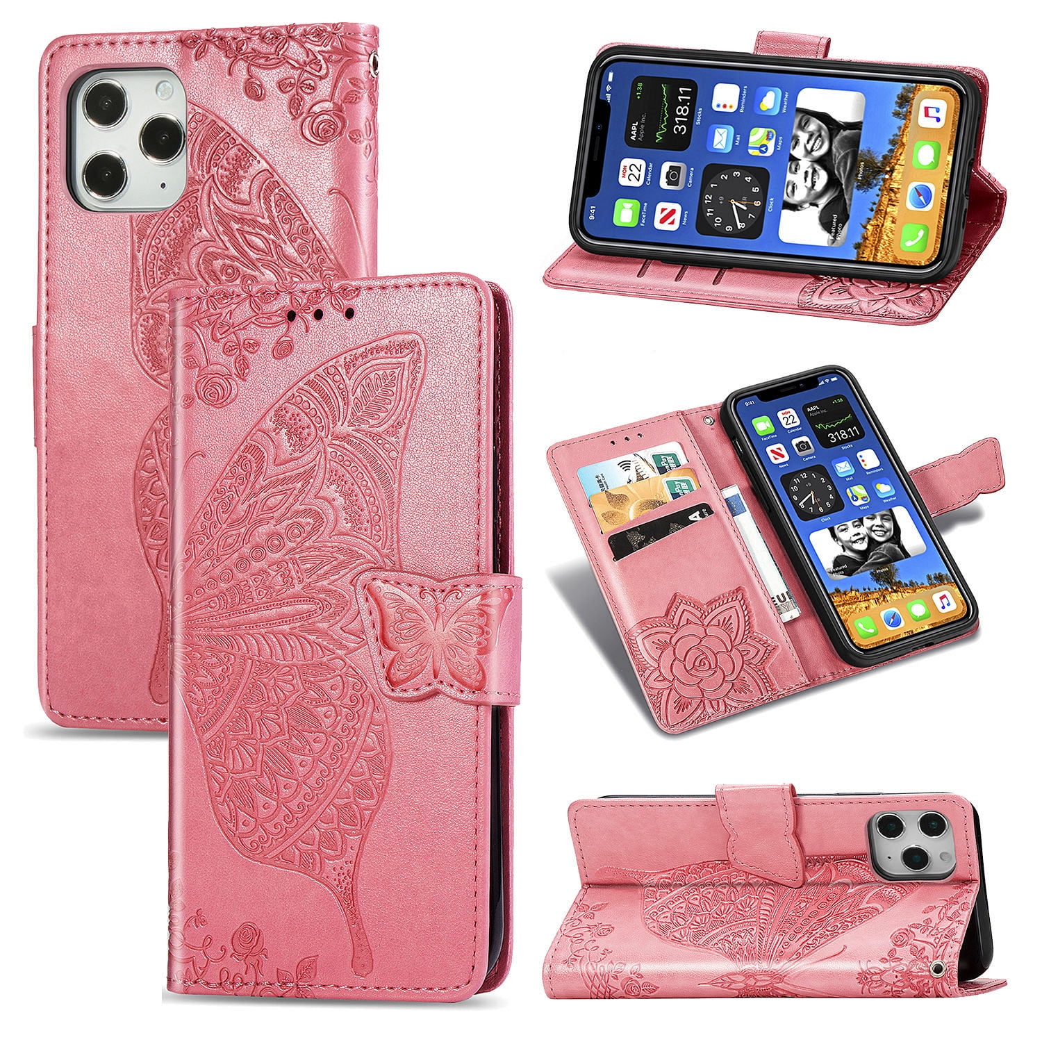 iPhone 11 Case, iPhone 11 Wallet Folio Case Magnetic Closure RFID Blocking Card Slots Kickstand Shockproof Absorption Double Protection Case for Apple iPhone 11, Pink