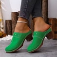 thumbnail image 2 of Mules for Women Round Closed Toe Heeled Sandals Slip on Chunky Heels Fashion Casual Slides Retro Leather Backless Dress Shoes Green Size 8, 2 of 5