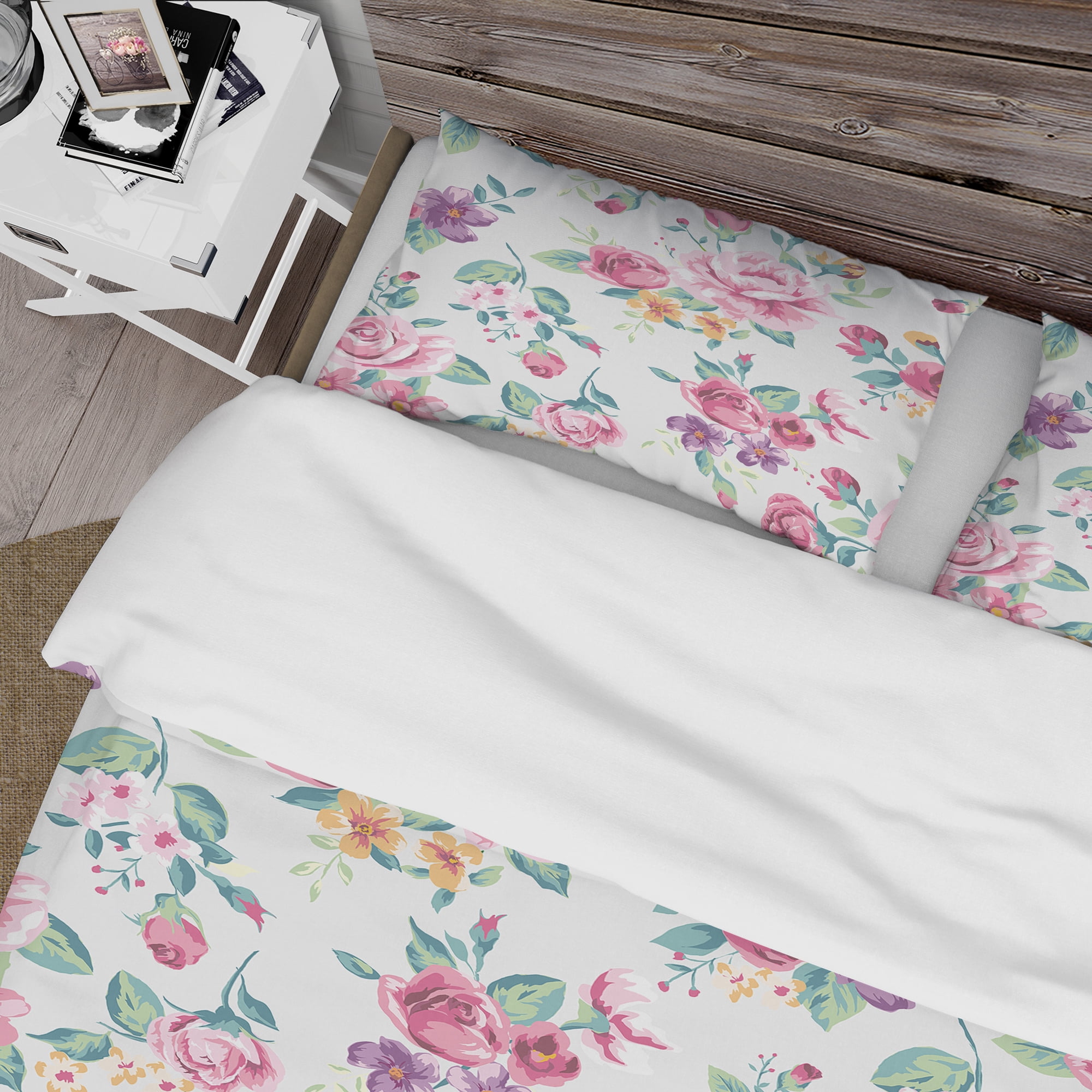 Designart 'Pink , Purple and Yellow Flowrs' Floral Duvet Cover Set
