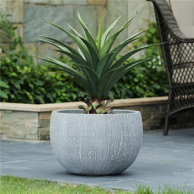 Luxen Home 12in. H Round Light Gray MgO Planter