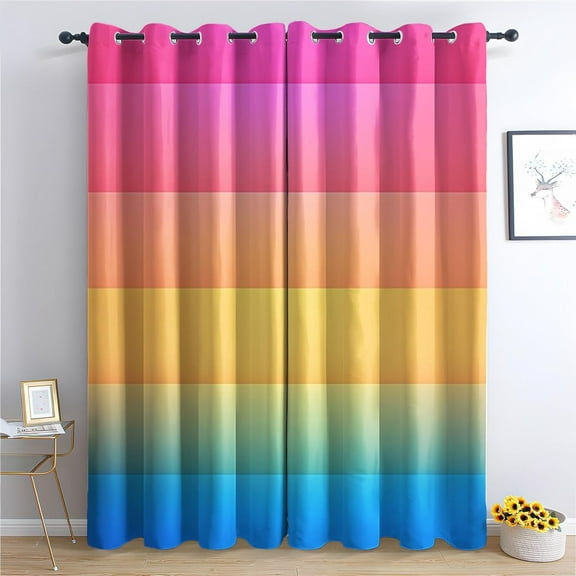 Ombre Rainbow Curtains, Colorful Blackout Curtains, Modern Multicolored Curtains For Bedroom Living Room Decor, Thermal Insulated Grommet Drapes 42"W x 90"L (Pack of 2)