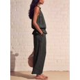 thumbnail image 5 of Women's Linen 2 Piece Outfits Sleeveless Ruffle Top Wide Leg Pants Summer Loungewear Beach Sets Black S, 5 of 8