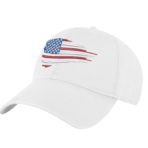 Distressed American Flag Baseball Cap – Patriotic USA Flag Cap for Men & Women (White)