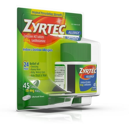 Zyrtec Prescription-Strength Allergy Medicine Tablets With Cetirizine, 45 Count, 10 (Best Prescription Allergy Medicine)