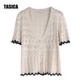 thumbnail image 2 of TASICA Swimsuit Coverups for Women Hollow out Shirt Button Down Lightweight Short Sleeve Summer Beachwear Bathing Swiming Swimwear Bikini Casual Cover up, 2 of 7
