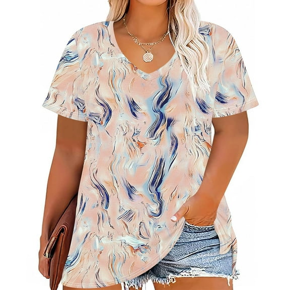 Plus Size Women's Tops Short Sleeve Casual Under 10$ 4X Loose Blouse
