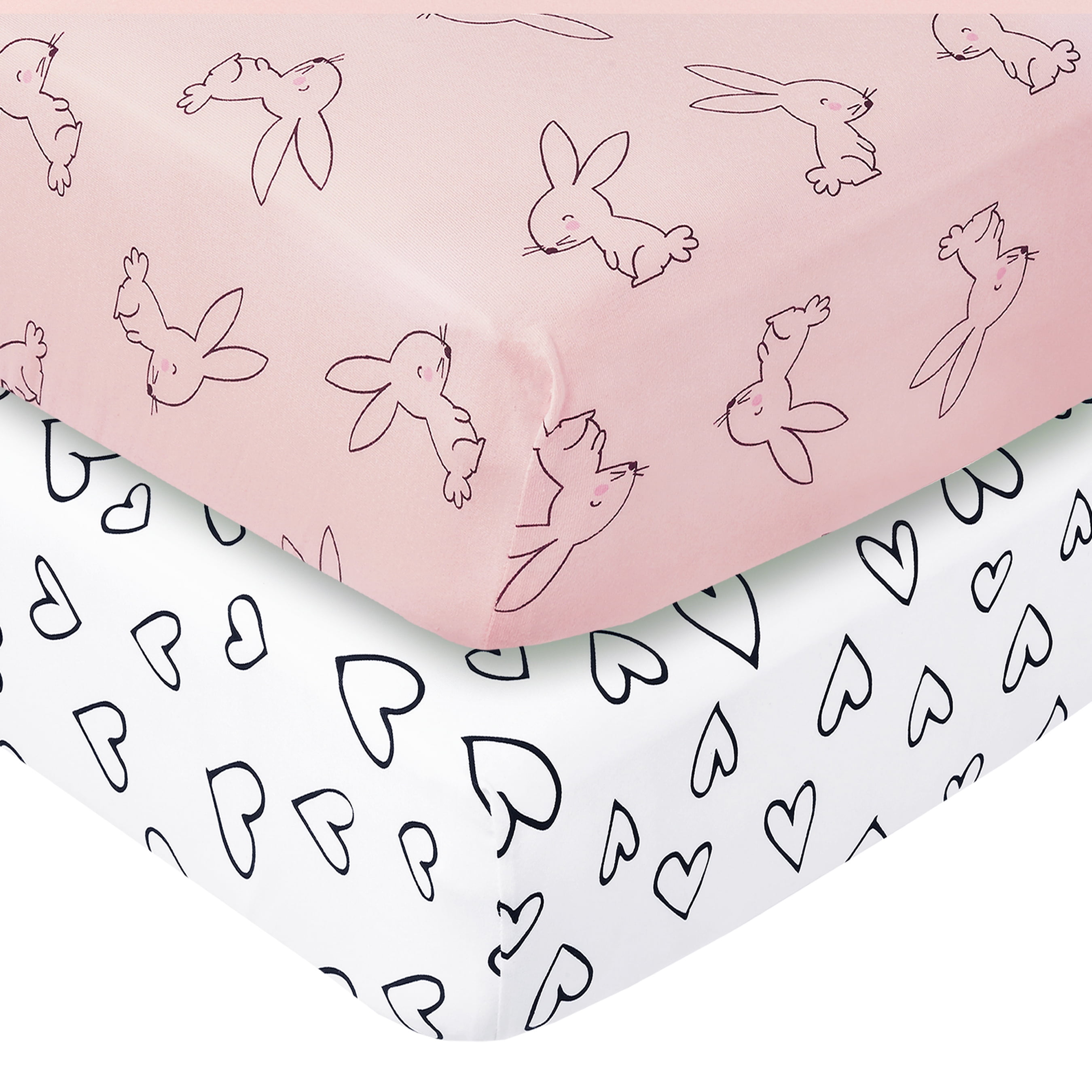 Little Star Pink, White Cotton Fitted Sheets, Crib Bed, (2 Count)