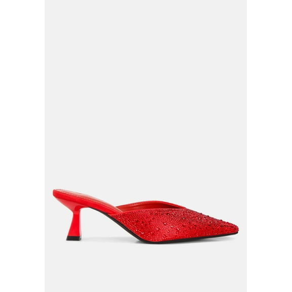 Aldora Rhinestones Embellished Satin Mules