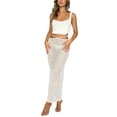 thumbnail image 1 of hirigin 2 Pieces Female Suit Set, Solid Color U-Neck Sleeveless Crop Tops+ Hollow Out Skinny Skirt, S/M/L, 1 of 4