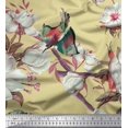 thumbnail image 1 of Soimoi Beige Viscose Chiffon Fabric Floral & Bird Printed Fabric 1 Yard 42 Inch Wide, 1 of 1