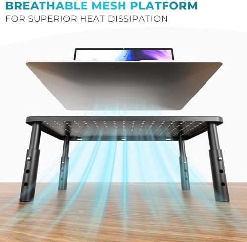 Monitor Stand 2 Pack Height Adjustable Metal Riser with Pen Holder, Black, 14.5” x 9.1”, Ergonomic Desktop Stand for Computer, Printer, Laptop, Adjustable Desk Riser with Cable Management