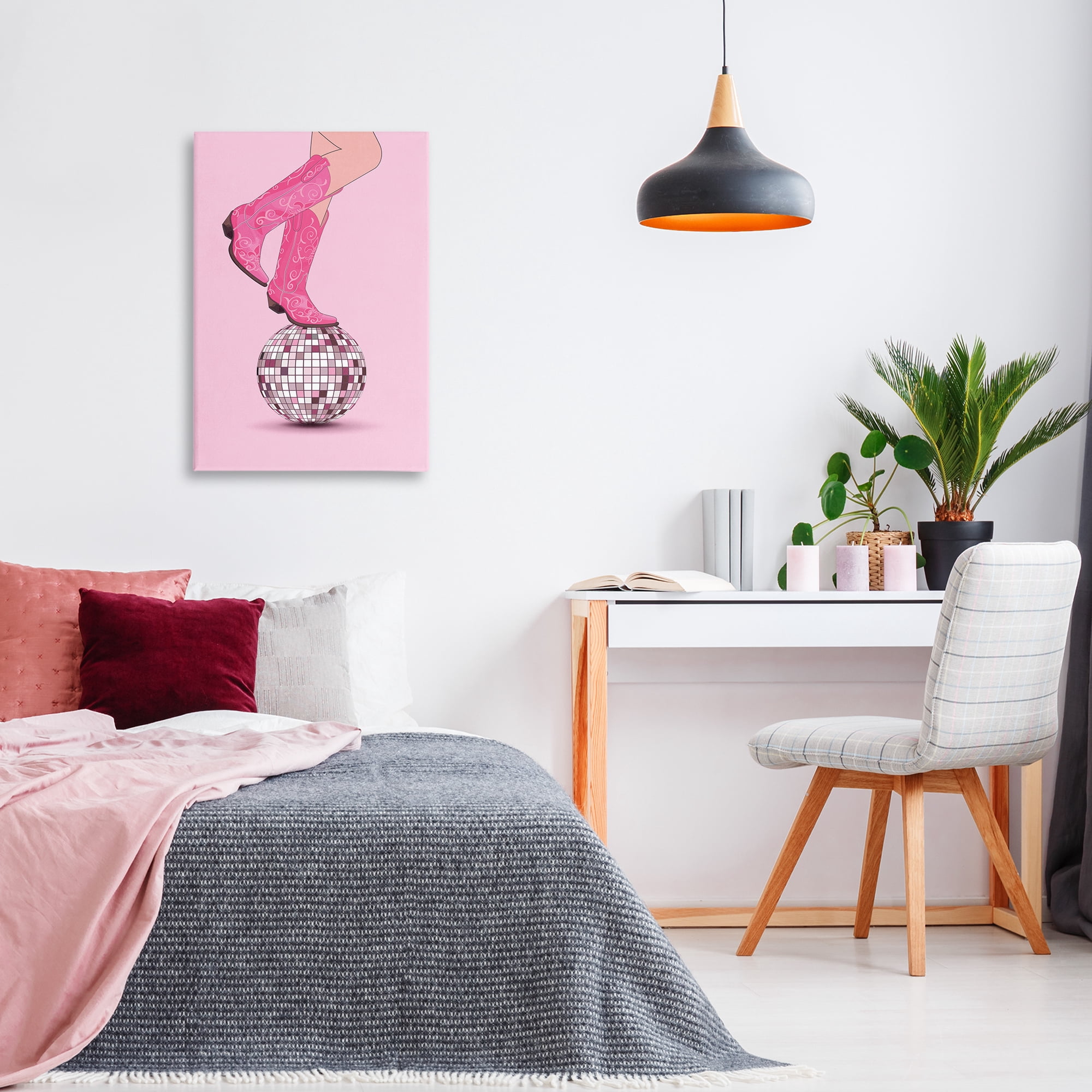 Stupell Industries Pink Cowgirl on Disco Ball People Painting Wrapped Canvas Art Print Wall Art, 20 x 30