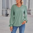 thumbnail image 6 of Xmarks Women Lace V Neck Flare Long Sleeve Pullover Sweaters Lightweight Knit Solid Color Novelty Jumper Tops Green XL, 6 of 8
