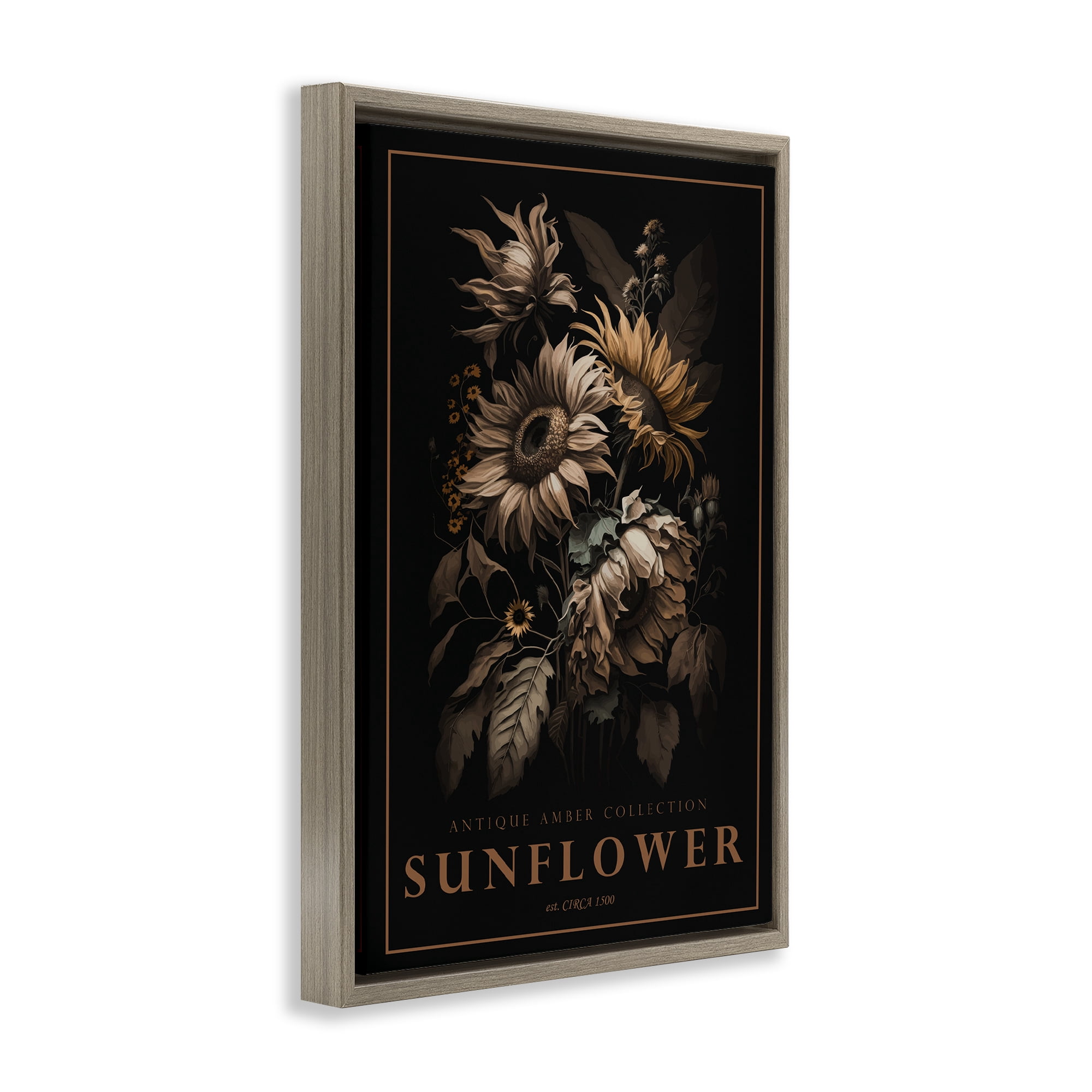 Stupell Industries Antique Sunflower Light Brown Framed Floater Canvas Wall Art, design by Chris Giampietro
