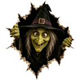 thumbnail image 2 of 3D Illusion Witch Wall Sticker, Spooky Green Face Breaking Through Wall, Peel and Stick Halloween Party Decoration for Indoor Home, Witch, 1 Pack, 2 of 4