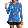 thumbnail image 7 of Xoenoiee Seahorse Starfish Print Womens Golf Shirt Long Sleeve Polo Quick Dry V Neck Workout Top Lightweight Soft Collar Tennis Shirts for Golf Pickleball Athletic Running Gym, Size XS, 7 of 7
