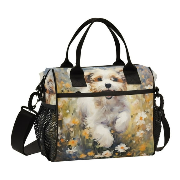 Dog Flowers Floral Cooler Bag Lunch Bag Soft Cooler Cooling Tote Insulated Lunch Box for Adult Men Women