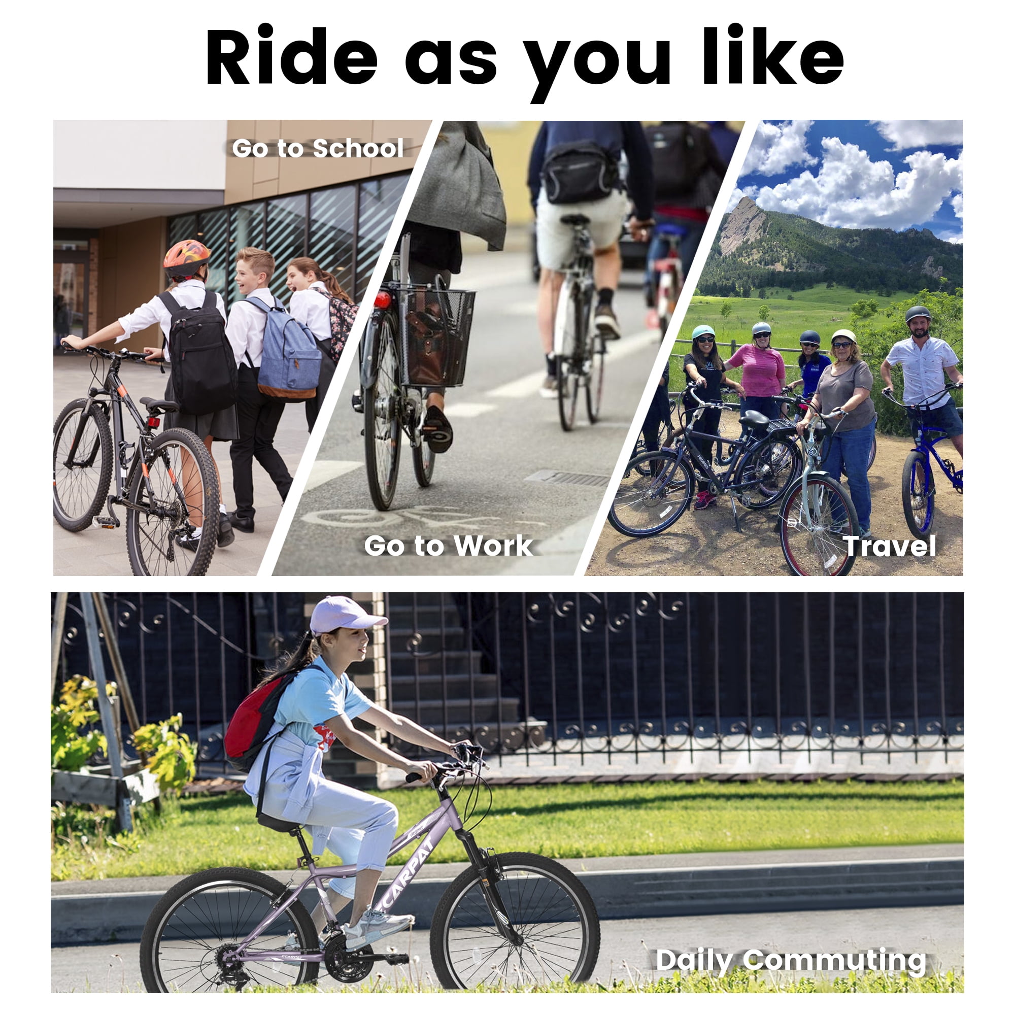 24“/26" Mountain Bike for Women - 21-Speed, Dual Disc Brakes, Front Suspension, All-Terrain Tires, 85% Pre-Assembled Carbon Steel Frame Bicycle