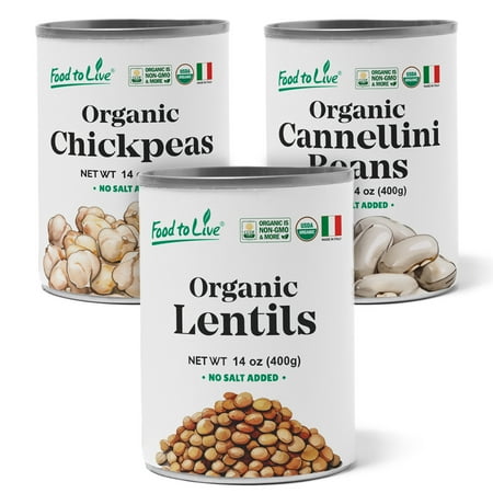 Organic Canned Pulses Bundle, Set of 3 – Ready to Eat, Unsalted, Non-GMO, Vegan – by Food to Live