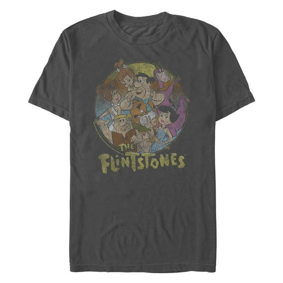 Men's The Flintstones Family Distressed Portrait  Graphic T-Shirt